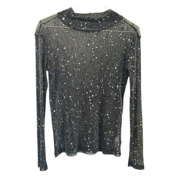 MANGOPOP Sheer Long Sleeve Top Glittery Sparkly Star Whimsical Sexy Goth Size S - Picture 2 of 11